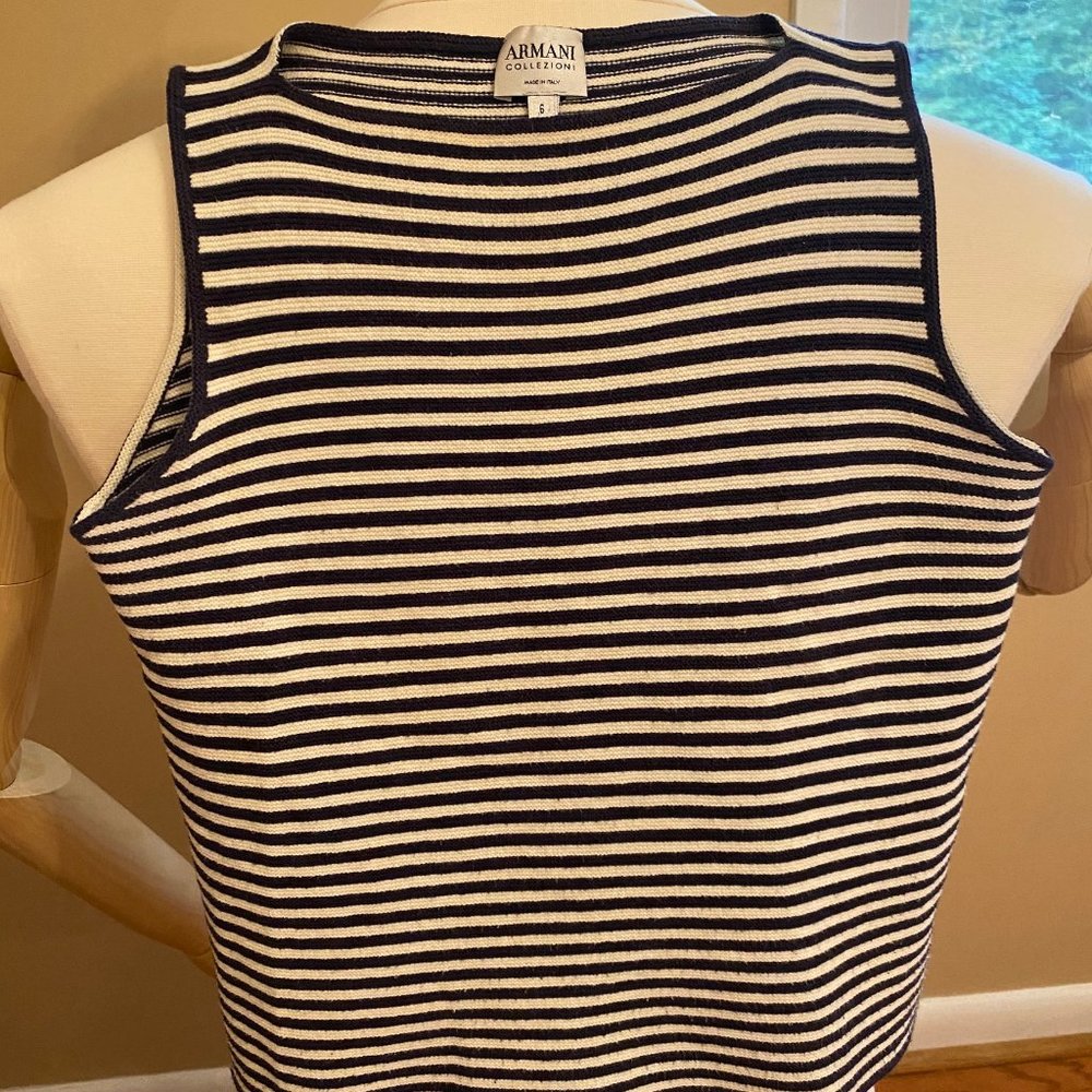 ARMANI COLLEZIONI SOFT TANK IN NAVY STRIPES SIZE 6